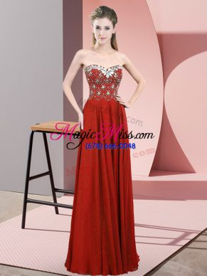Hot Selling Empire Prom Party Dress Rust Red Sweetheart Chiffon Sleeveless Floor Length Zipper