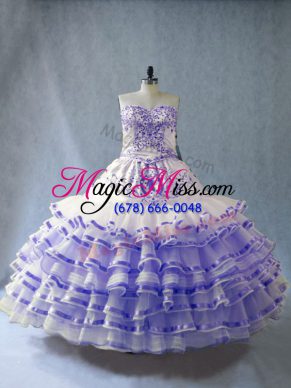 Noble Organza Sleeveless Floor Length Sweet 16 Dress and Embroidery and Ruffled Layers