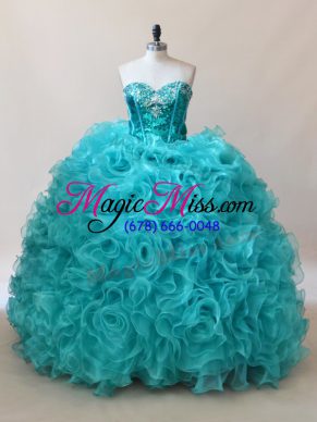 Charming Sweetheart Sleeveless Fabric With Rolling Flowers Quinceanera Dresses Ruffles and Sequins