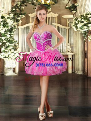 Amazing Sweetheart Sleeveless Lace Up Homecoming Dress Hot Pink Organza
