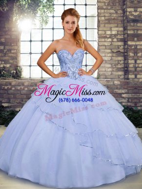 Customized Lavender Sleeveless Tulle Brush Train Lace Up Quinceanera Dress for Military Ball and Sweet 16 and Quinceanera