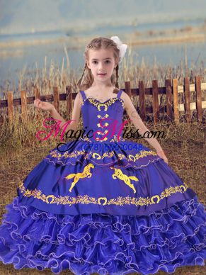 Straps Sleeveless Organza Kids Formal Wear Beading and Embroidery and Ruffled Layers Lace Up