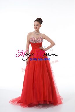 Red Zipper Prom Party Dress Beading Sleeveless