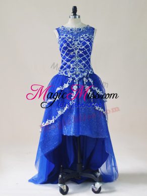 Exquisite High Low A-line Sleeveless Royal Blue Prom Gown Zipper