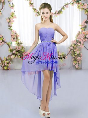 Most Popular Sleeveless High Low Beading Lace Up Quinceanera Court of Honor Dress with Lavender
