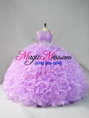 Floor Length Zipper Sweet 16 Dress Lavender for Sweet 16 and Quinceanera with Beading and Ruffles