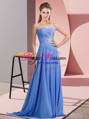 Low Price Chiffon Sleeveless Floor Length Prom Gown and Beading and Ruching