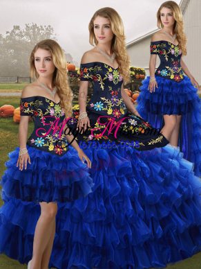 Custom Fit Off The Shoulder Sleeveless Organza Sweet 16 Dresses Embroidery and Ruffled Layers Lace Up