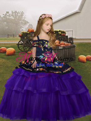 Cheap Floor Length Lace Up Girls Pageant Dresses Purple for Party and Wedding Party with Embroidery and Ruffles