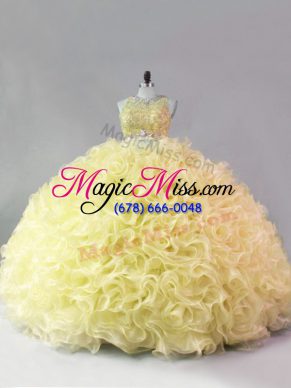 Beautiful Scoop Sleeveless Zipper Sweet 16 Dress Yellow Fabric With Rolling Flowers