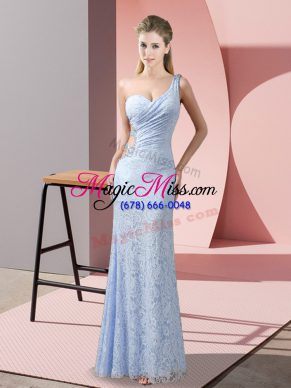 One Shoulder Sleeveless Criss Cross Prom Gown Lavender Lace