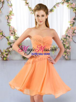 Sexy Mini Length Orange Quinceanera Court of Honor Dress Sweetheart Sleeveless Lace Up