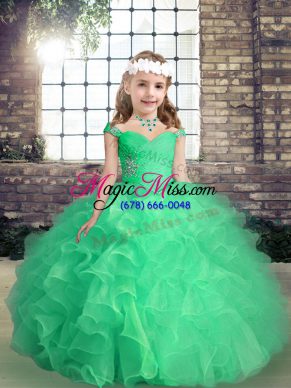 Sleeveless Lace Up Floor Length Beading and Ruffles and Ruching Pageant Gowns