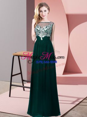 Stunning Peacock Green Scoop Backless Beading Prom Gown Sleeveless