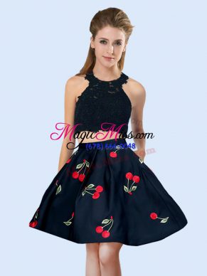 Delicate Mini Length Two Pieces Sleeveless Black Court Dresses for Sweet 16 Lace Up
