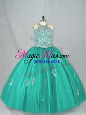 Tulle Sleeveless Floor Length Vestidos de Quinceanera and Beading and Appliques
