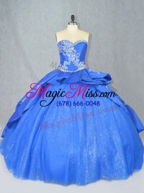 Gorgeous Blue Lace Up Sweetheart Beading and Embroidery Sweet 16 Quinceanera Dress Tulle Sleeveless Court Train