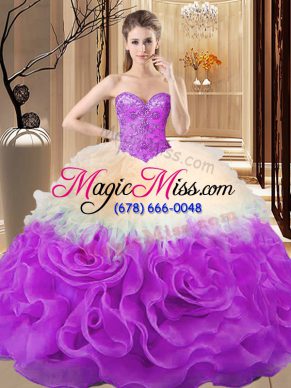 Ideal Floor Length Lace Up Quince Ball Gowns Multi-color for Sweet 16 and Quinceanera with Beading and Ruffles