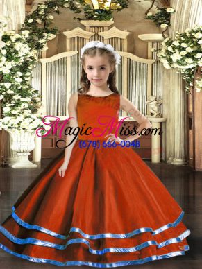 Scoop Sleeveless Lace Up Little Girls Pageant Gowns Rust Red Tulle
