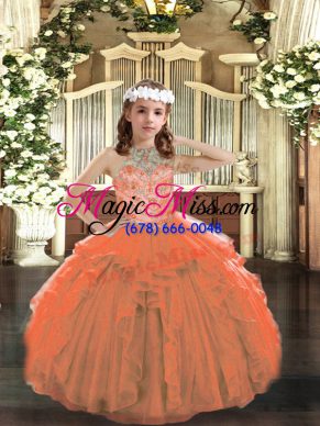 Halter Top Sleeveless Tulle Girls Pageant Dresses Beading and Ruffles Lace Up