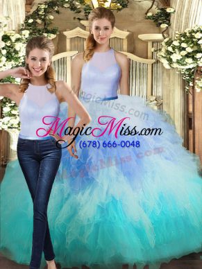 Multi-color Quince Ball Gowns Military Ball and Sweet 16 and Quinceanera with Ruffles High-neck Sleeveless Backless