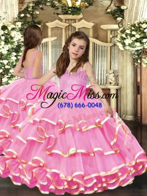 On Sale Straps Sleeveless Organza Pageant Dress Wholesale Beading and Ruffled Layers Lace Up