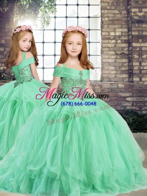 Beading and Ruffles Little Girl Pageant Gowns Apple Green Lace Up Sleeveless Floor Length