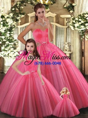 Coral Red Lace Up Quinceanera Dresses Beading Sleeveless Floor Length