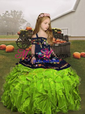 Sleeveless Lace Up Floor Length Embroidery Pageant Gowns For Girls