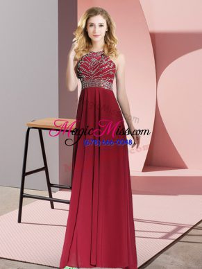 Burgundy Dress for Prom Prom and Party with Beading Scoop Sleeveless Backless