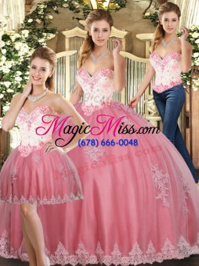Pretty Watermelon Red Quinceanera Dress Sweet 16 and Quinceanera with Beading and Appliques Sweetheart Sleeveless Lace Up