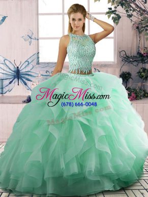 Beading and Ruffles Quince Ball Gowns Apple Green Lace Up Sleeveless Floor Length