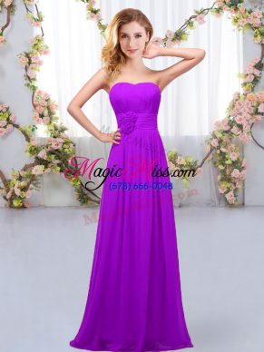 Purple Sweetheart Neckline Hand Made Flower Bridesmaid Gown Sleeveless Lace Up