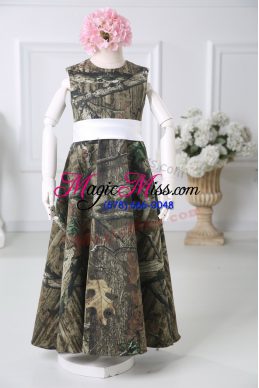 Noble Scoop Sleeveless Printed Flower Girl Dresses for Less Belt Zipper
