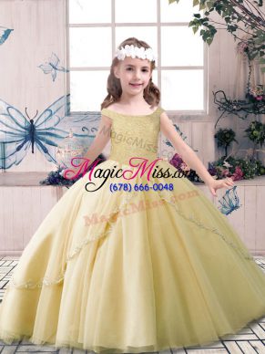Trendy Champagne High School Pageant Dress Party and Sweet 16 and Wedding Party with Beading Off The Shoulder Sleeveless Lace Up