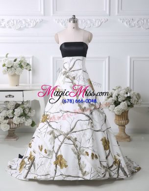 Printed Strapless Sleeveless Brush Train Lace Up Pattern Wedding Dresses in Multi-color