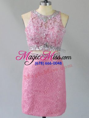 Noble Baby Pink Sleeveless Lace Zipper Evening Dress for Prom and Party