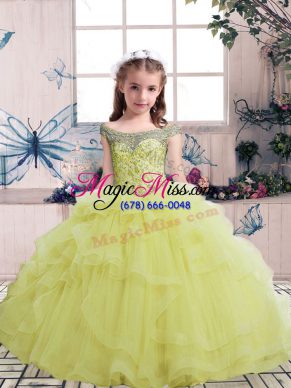 Charming Ball Gowns Little Girl Pageant Gowns Yellow Scoop Tulle Sleeveless Floor Length Lace Up