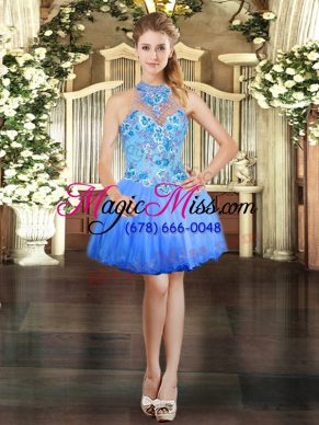 Trendy Halter Top Sleeveless Tulle Homecoming Party Dress Embroidery Lace Up