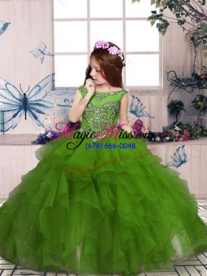 Olive Green Sleeveless Organza Zipper Little Girl Pageant Dress for Sweet 16 and Wedding Party