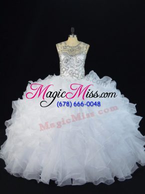 Scoop Sleeveless Organza 15 Quinceanera Dress Beading and Ruffles Lace Up
