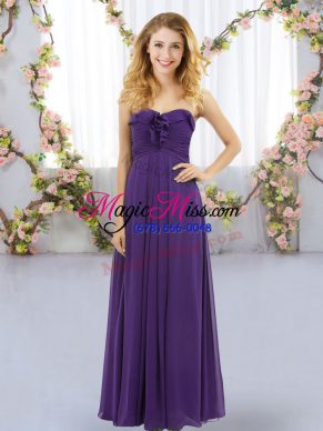 Sleeveless Chiffon Floor Length Lace Up Wedding Guest Dresses in Purple with Ruffles
