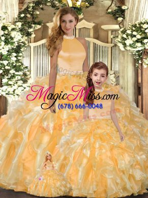 Cute Sleeveless Backless Floor Length Beading and Ruffles Quince Ball Gowns