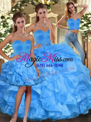 Sweetheart Sleeveless Organza Quince Ball Gowns Ruffles Lace Up