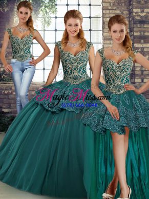 Latest Sleeveless Beading and Appliques Lace Up Quince Ball Gowns