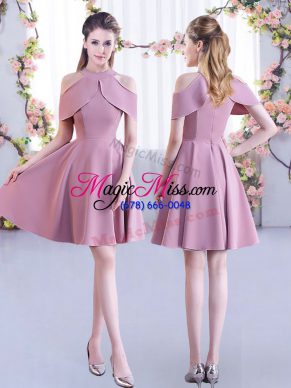 Custom Design A-line Bridesmaids Dress Lavender High-neck Chiffon Short Sleeves Mini Length Zipper