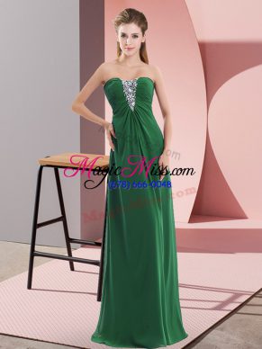 Low Price Green Empire Chiffon Sweetheart Sleeveless Beading Floor Length Zipper Prom Evening Gown