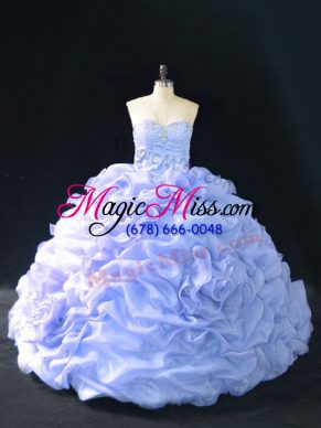 Unique Lavender Ball Gowns Organza Sweetheart Sleeveless Embroidery and Pick Ups and Hand Made Flower Lace Up Quinceanera Dress Court Train