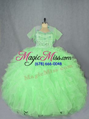 Organza Lace Up Ball Gown Prom Dress Sleeveless Floor Length Beading and Ruffles