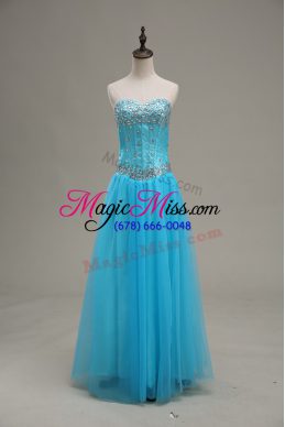 Custom Design Aqua Blue Sweetheart Lace Up Beading Prom Evening Gown Sleeveless